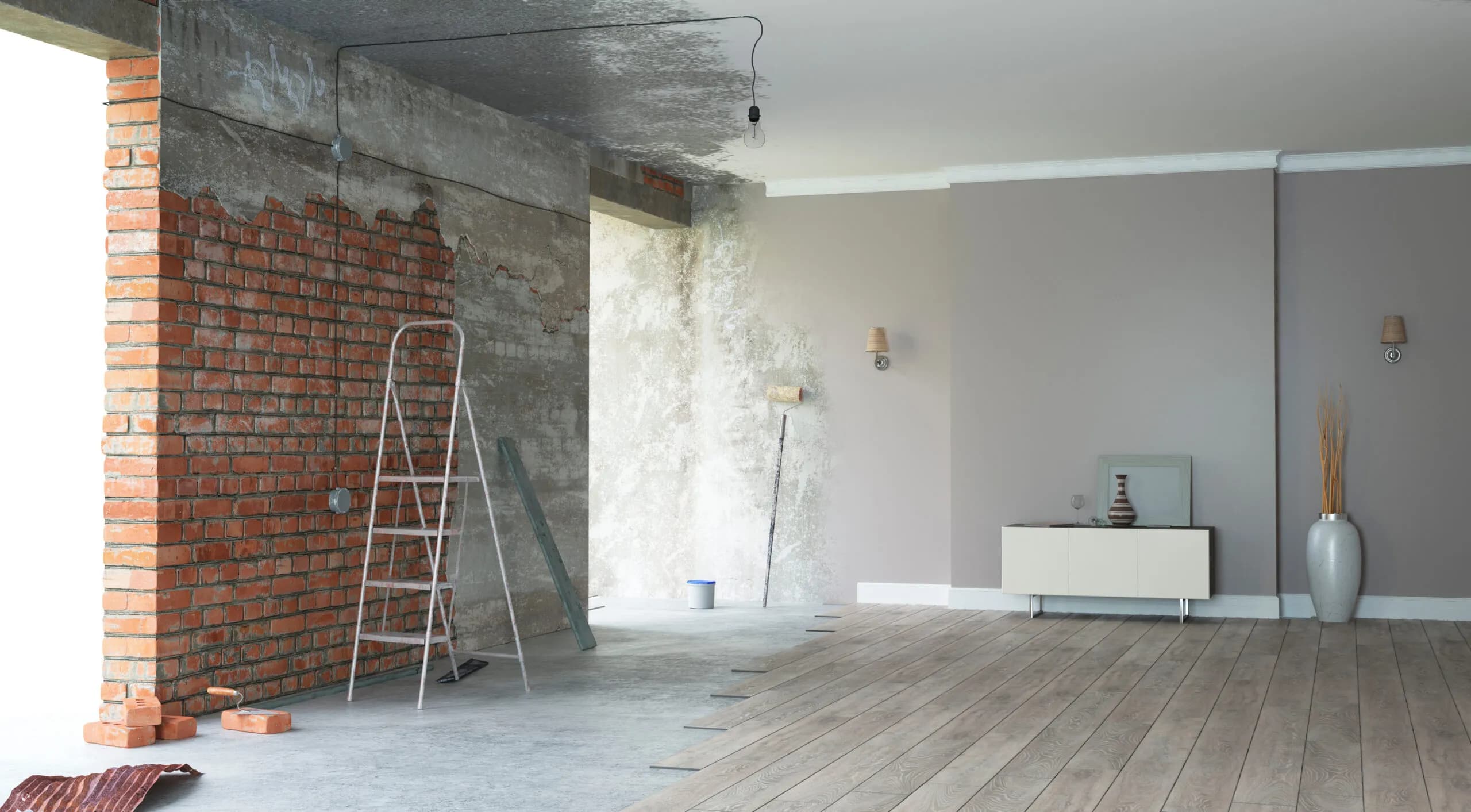 Chantier de rénovation globale accompagné par Laurie Habitat — intérieur en travaux